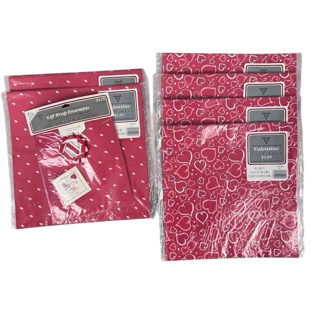 Ambassador Vintage Valentine's Day Heart Gift Wrap Paper Sheets Red 6 Pack